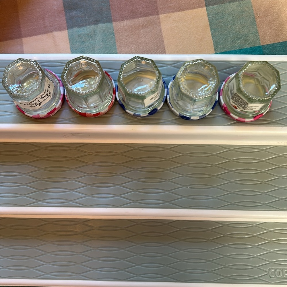 Bonne Maman Bundle of 5 Clear Glass with Assorted Color Gingham Lids Jars 1 Oz - Picture 4 of 9
